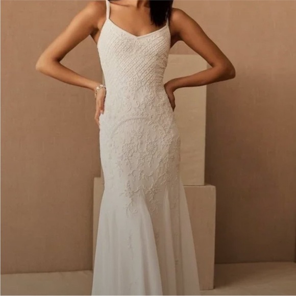 BHLDN Dresses & Skirts - BHLDN White Lace Spaghetti-Strap Wedding Dress